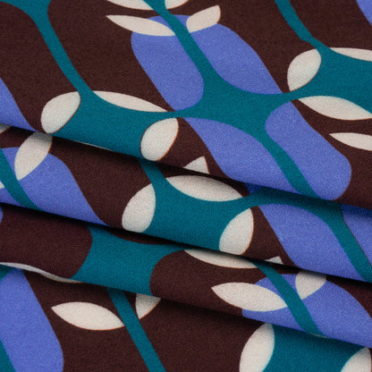 Viscose Crepe - Chocolate Brown, Blue and Teal Retro Geometric - Mood Exclusive Mod Logic Print