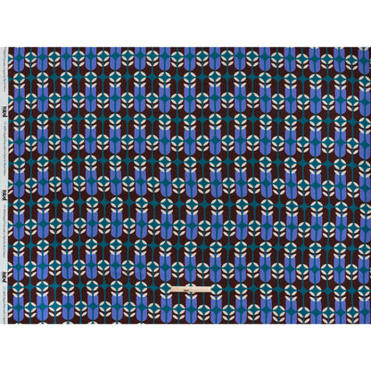 Viscose Crepe - Chocolate Brown, Blue and Teal Retro Geometric - Mood Exclusive Mod Logic Print