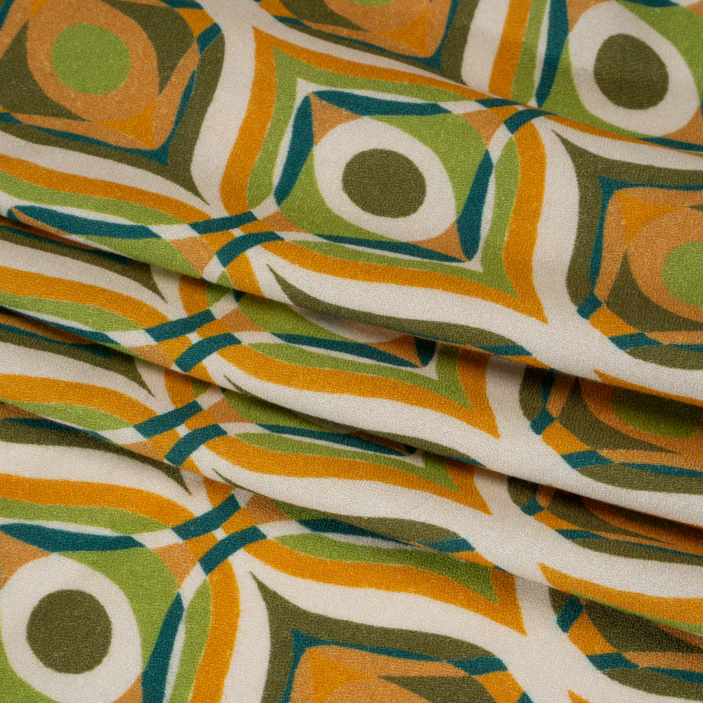 Viscose Crepe - Orange, Lime Green and Dark Blue Eye-Like Ogees - Mood Exclusive Eye Spy Print - Folded