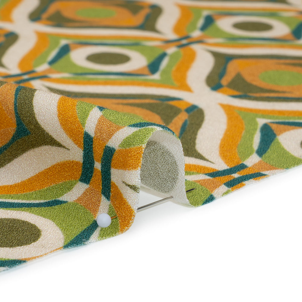Viscose Crepe - Orange, Lime Green and Dark Blue Eye-Like Ogees - Mood Exclusive Eye Spy Print - Detail