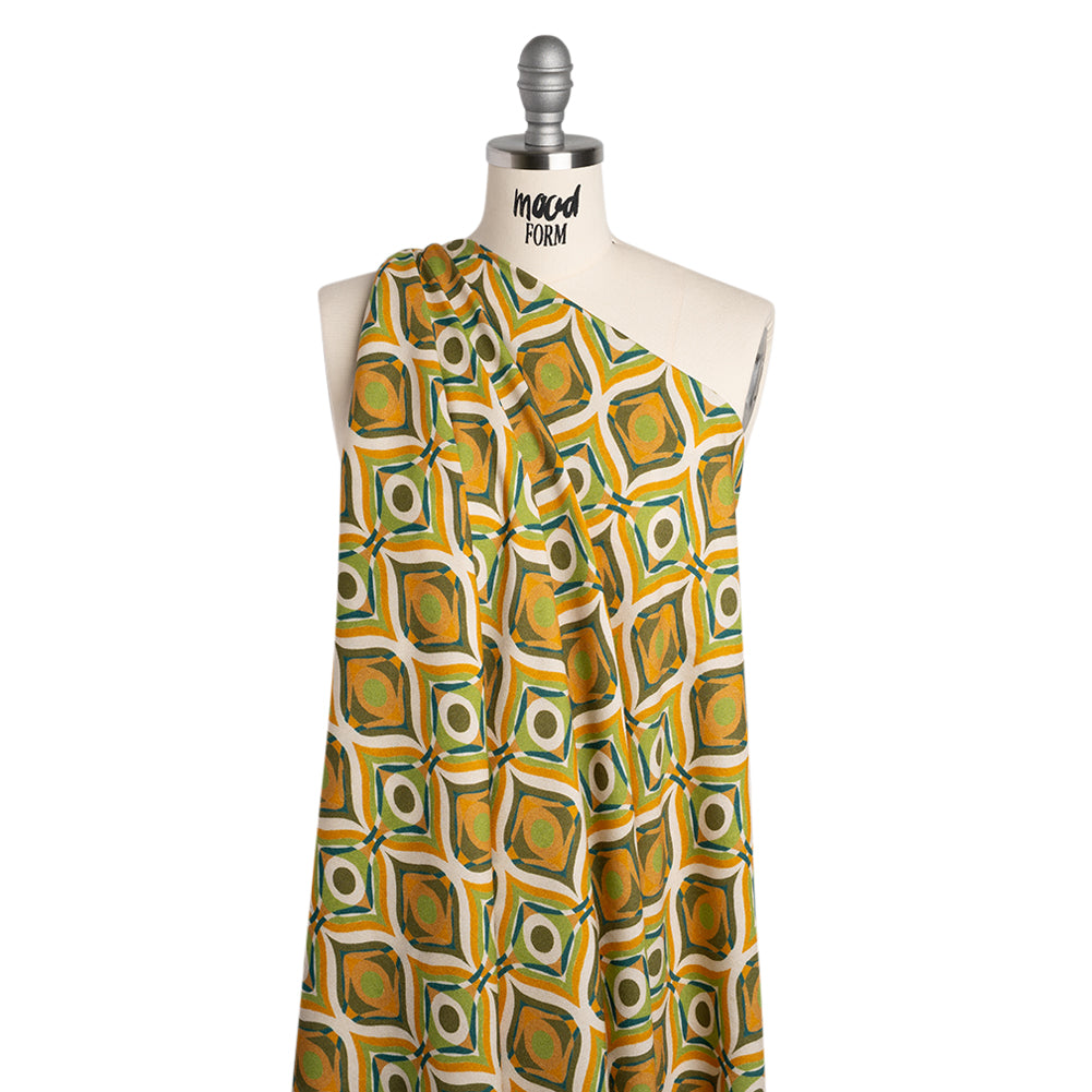 Viscose Crepe - Orange, Lime Green and Dark Blue Eye-Like Ogees - Mood Exclusive Eye Spy Print - Drape