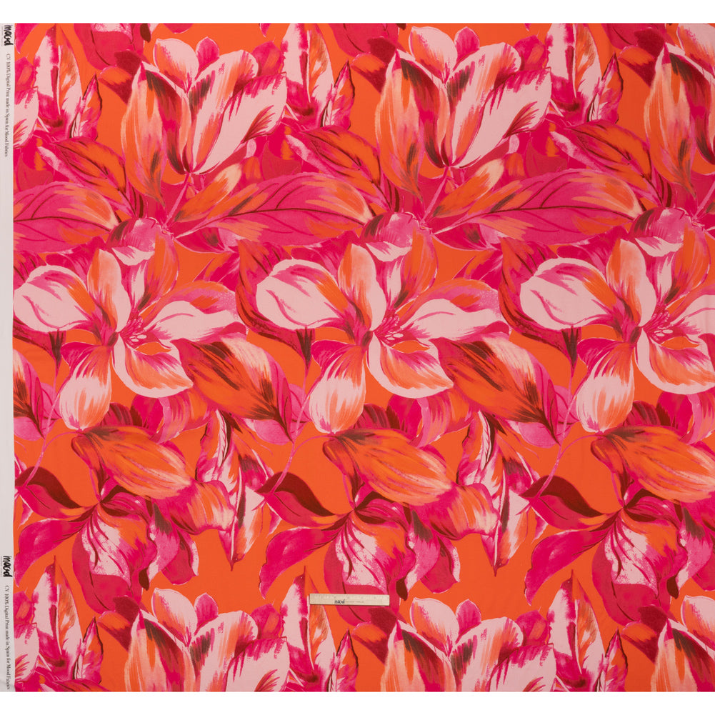 Viscose Crepe - Hot Pink and Orange Painterly Florals - Mood Exclusive August Augury Print
