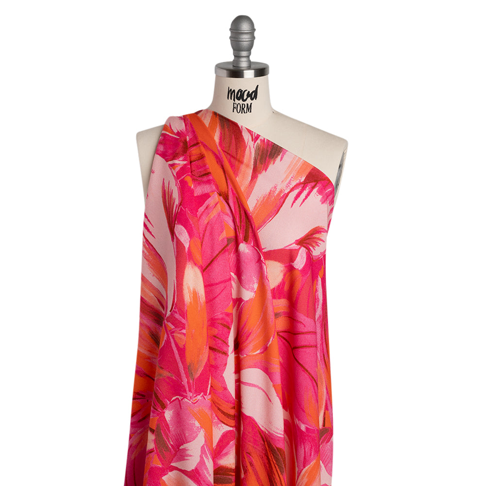 Viscose Crepe - Hot Pink and Orange Painterly Florals - Mood Exclusive August Augury Print
