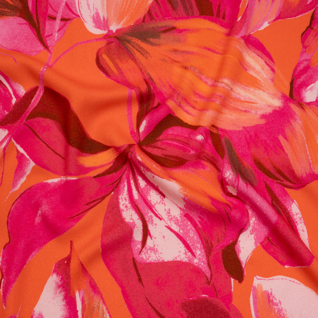 Viscose Crepe - Hot Pink and Orange Painterly Florals - Mood Exclusive August Augury Print