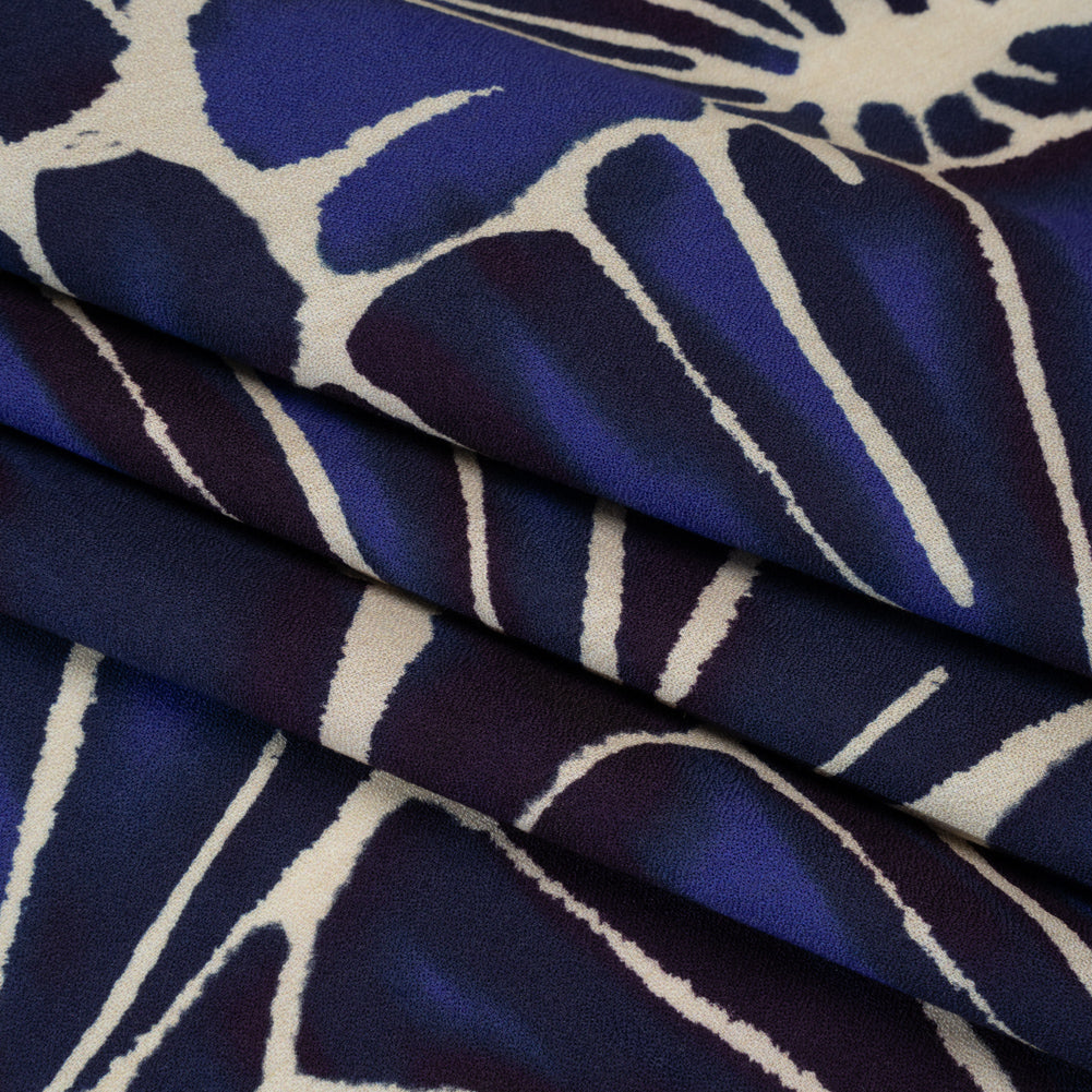 Viscose Crepe - Blue, Purple and Cream Floral Blocks - Mood Exclusive Pixel Petals Print - Folded