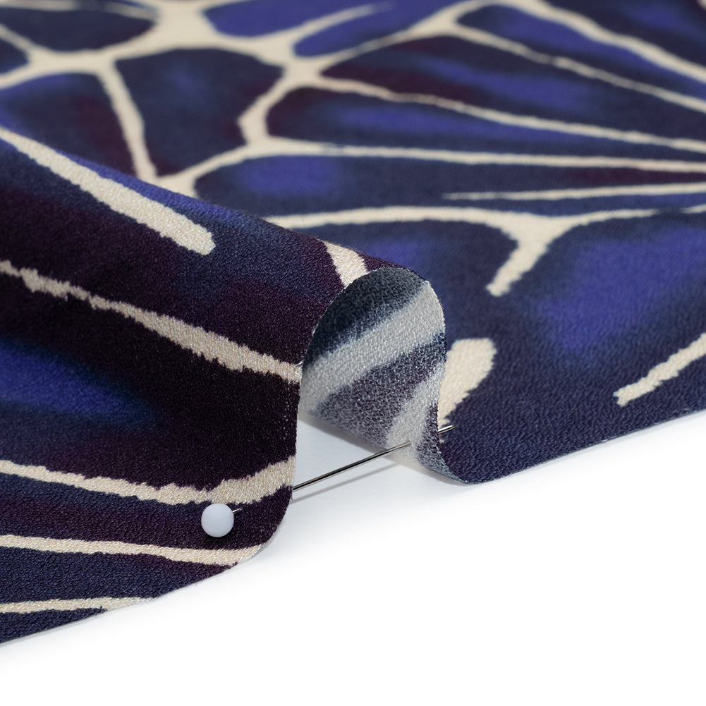 Viscose Crepe - Blue, Purple and Cream Floral Blocks - Mood Exclusive Pixel Petals Print - Detail