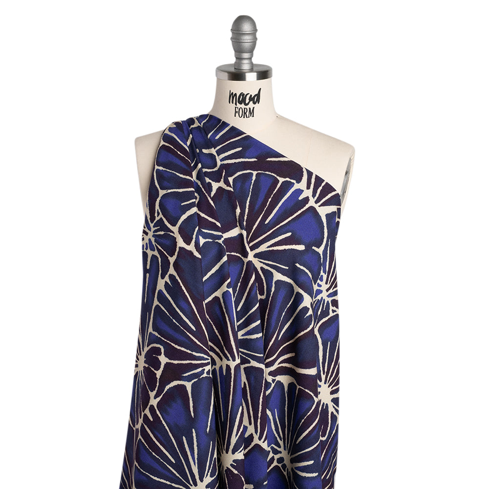 Viscose Crepe - Blue, Purple and Cream Floral Blocks - Mood Exclusive Pixel Petals Print - Drape