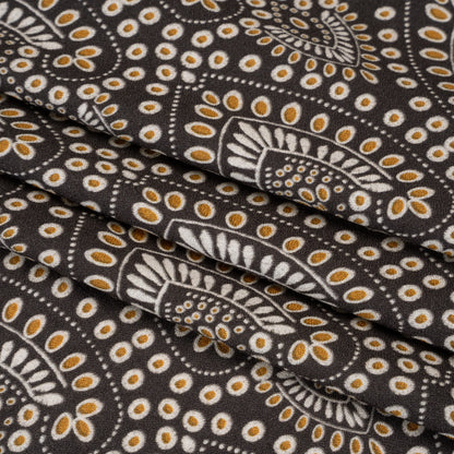 Viscose Crepe - Charcoal, Golden Yellow and White Anthemion Paisley - Mood Exclusive Gilded Garland Print