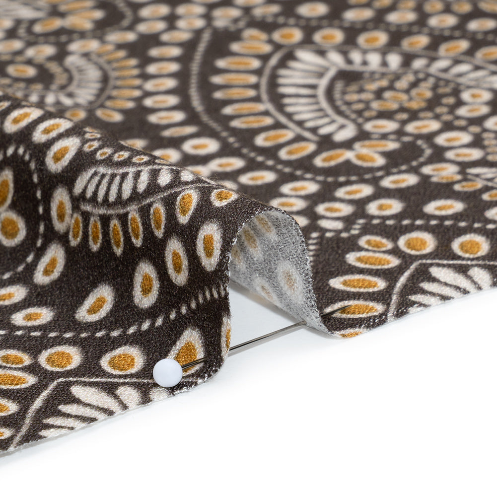 Viscose Crepe - Charcoal, Golden Yellow and White Anthemion Paisley - Mood Exclusive Gilded Garland Print - Detail