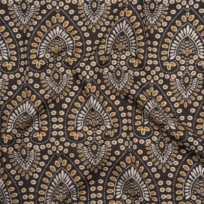 Viscose Crepe - Charcoal, Golden Yellow and White Anthemion Paisley - Mood Exclusive Gilded Garland Print