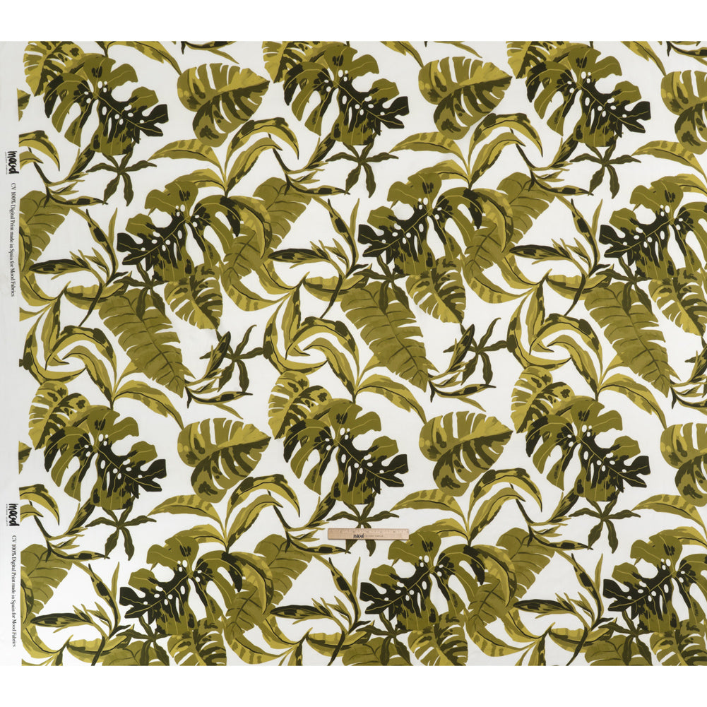 Rayon Challis - Green and White Tropical Leaves - Mood Exclusive Paradise Rhapsody Print - Full