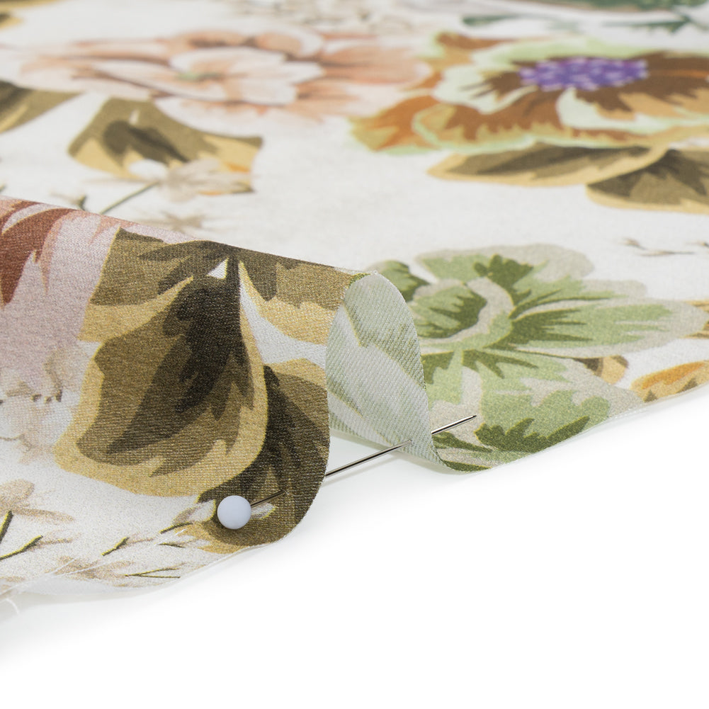 Rayon Challis - White, Soft Green and Muted Pink Floral - Mood Exclusive Rosewood Reverie Print