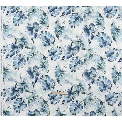 Rayon Challis - Dark Blue and Hunter Green Watercolor Leaves - Mood Exclusive Whispering Waterfall Print