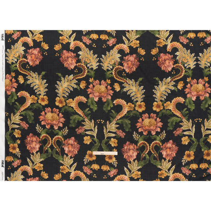 Cotton Crepe - Black, Dark Red and Golden Ochre Moody Florals - Mood Exclusive Rose Renaissance Print