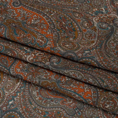 Cotton Crepe - Dark Orange, Blue and Brown Paisley - Mood Exclusive Filigree Flow Print