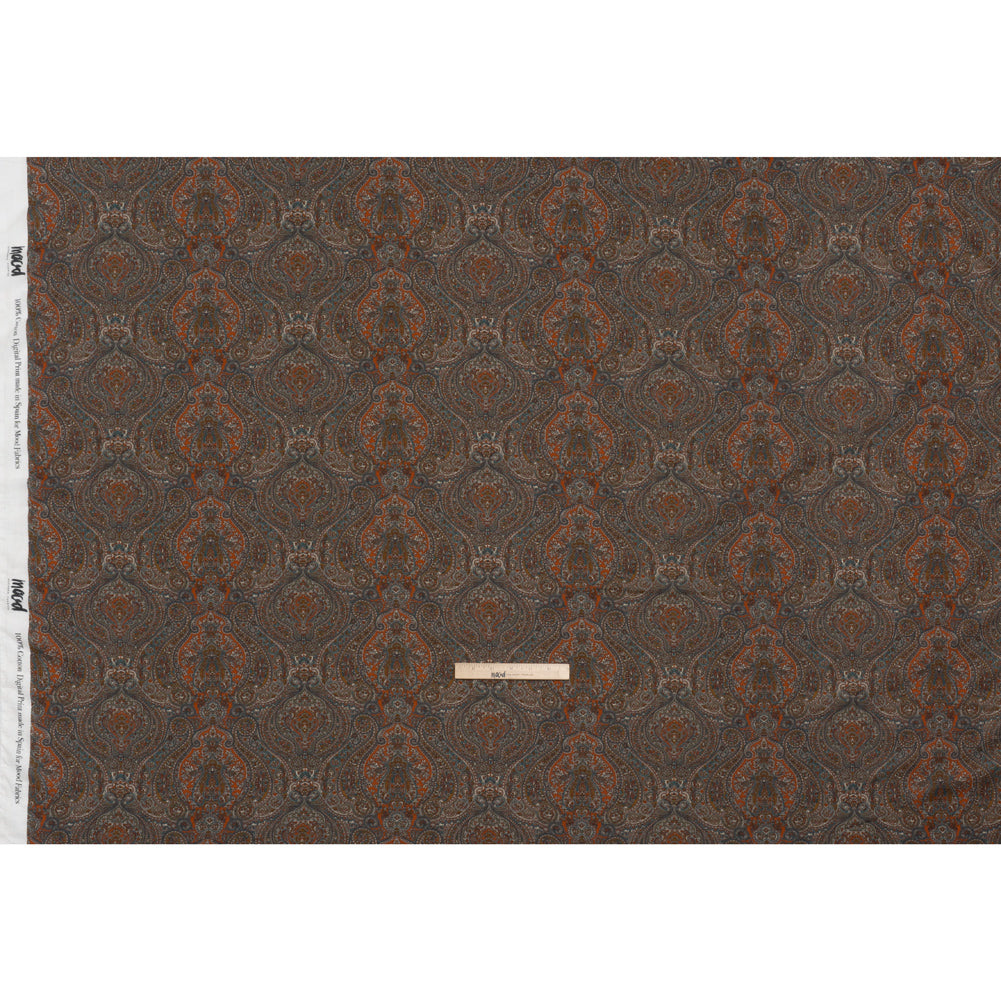 Cotton Crepe - Dark Orange, Blue and Brown Paisley - Mood Exclusive Filigree Flow Print - Full