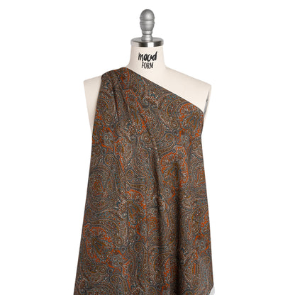 Cotton Crepe - Dark Orange, Blue and Brown Paisley - Mood Exclusive Filigree Flow Print
