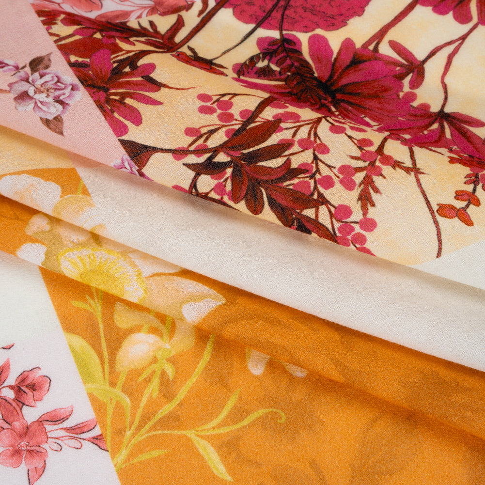 Cotton Crepe - Orange, Pink and Cream Floral Patchwork - Mood Exclusive Bloom Block Party Print - Folded