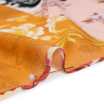 Cotton Crepe - Orange, Pink and Cream Floral Patchwork - Mood Exclusive Bloom Block Party Print