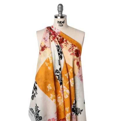 Cotton Crepe - Orange, Pink and Cream Floral Patchwork - Mood Exclusive Bloom Block Party Print