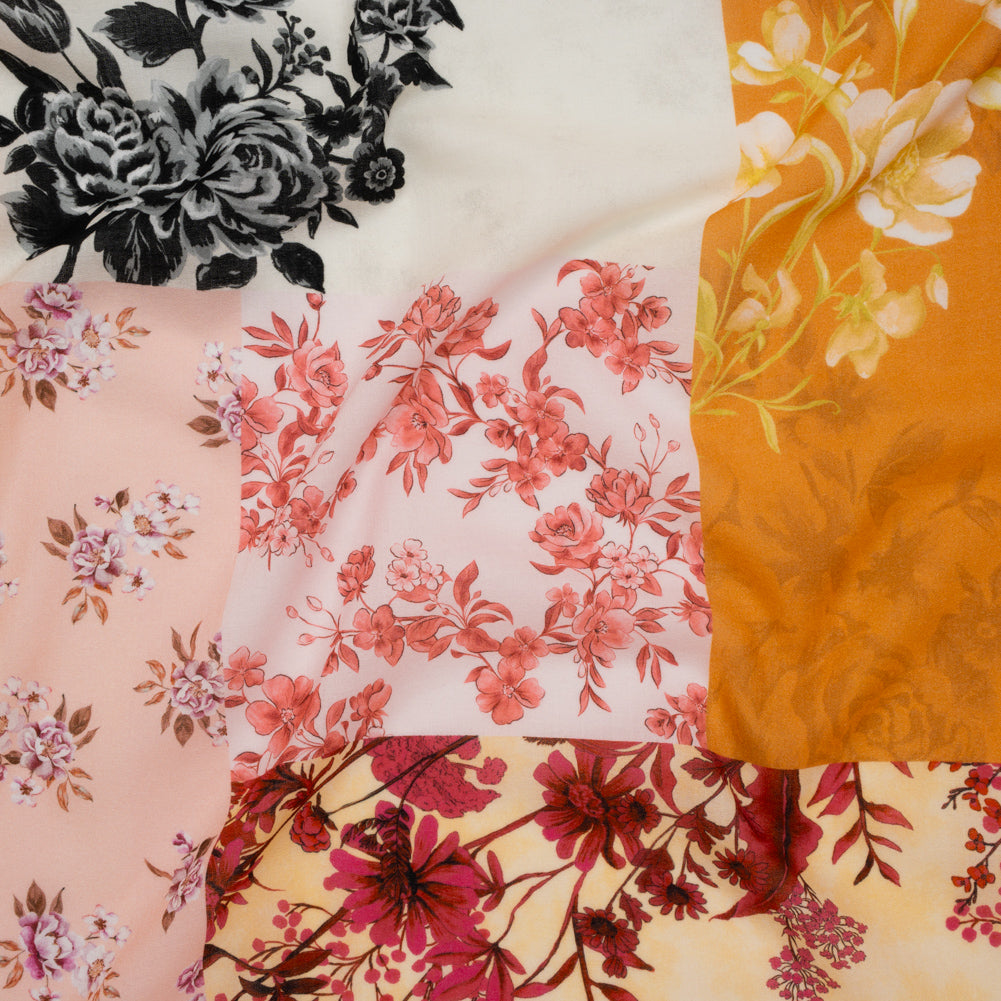 Cotton Crepe - Orange, Pink and Cream Floral Patchwork - Mood Exclusive Bloom Block Party Print