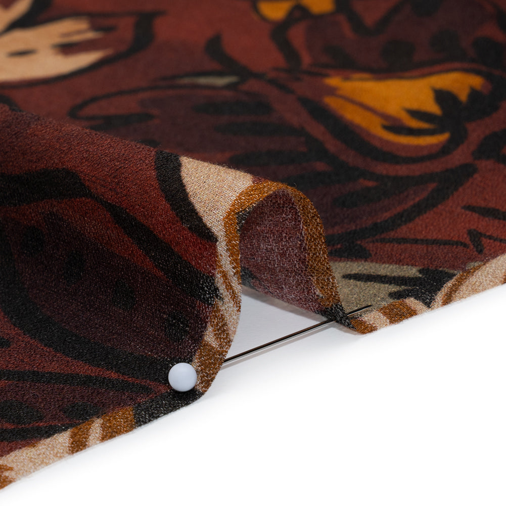 Cotton Crepe - Burgundy, Burnt Orange and Beige Floral Patchwork - Mood Exclusive Bordeaux Blossoms Print - Detail