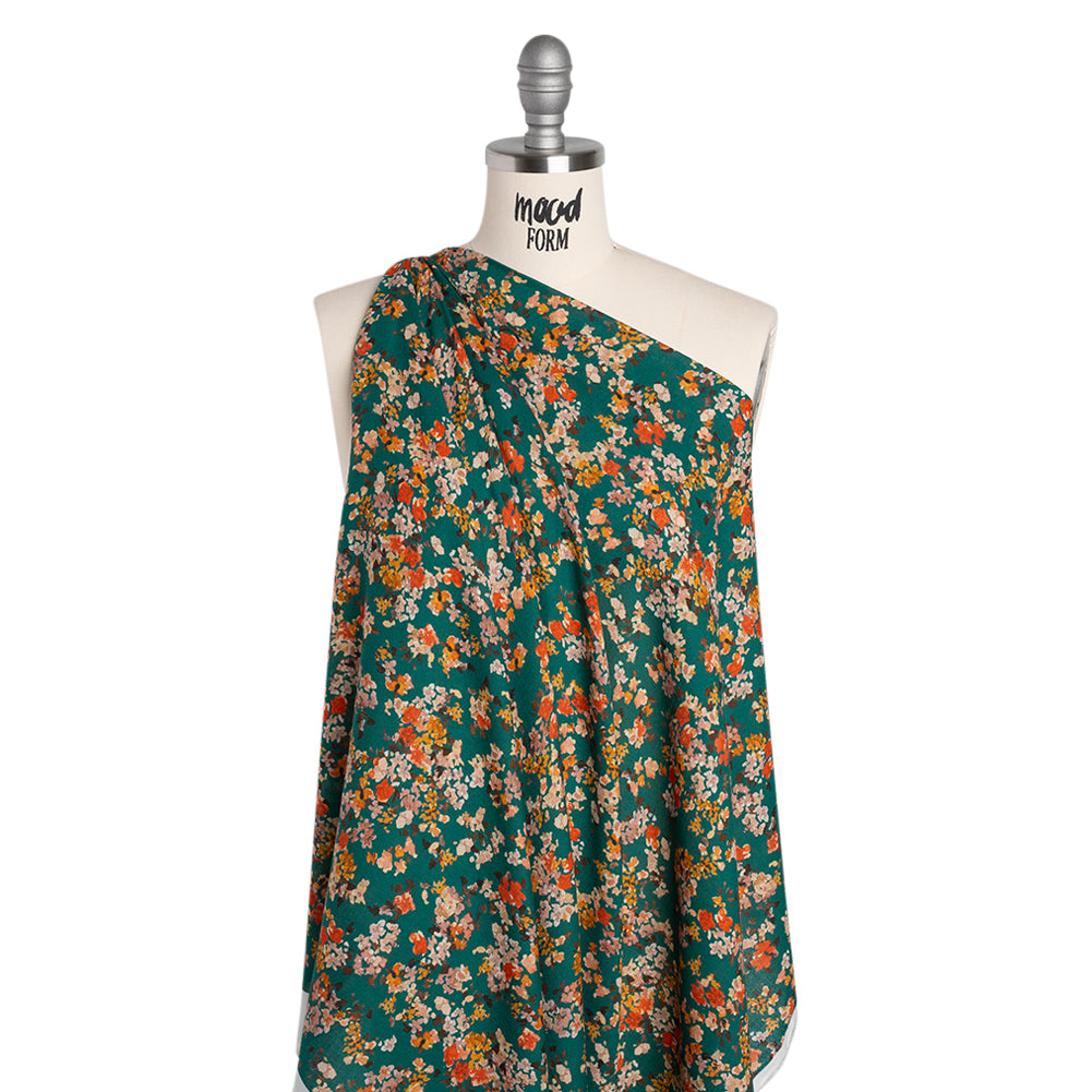 Cotton Crepe - Teal, Red and Golden Yellow Spotty Florals - Mood Exclusive Dancing Drifts Print