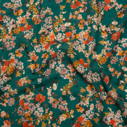 Cotton Crepe - Teal, Red and Golden Yellow Spotty Florals - Mood Exclusive Dancing Drifts Print