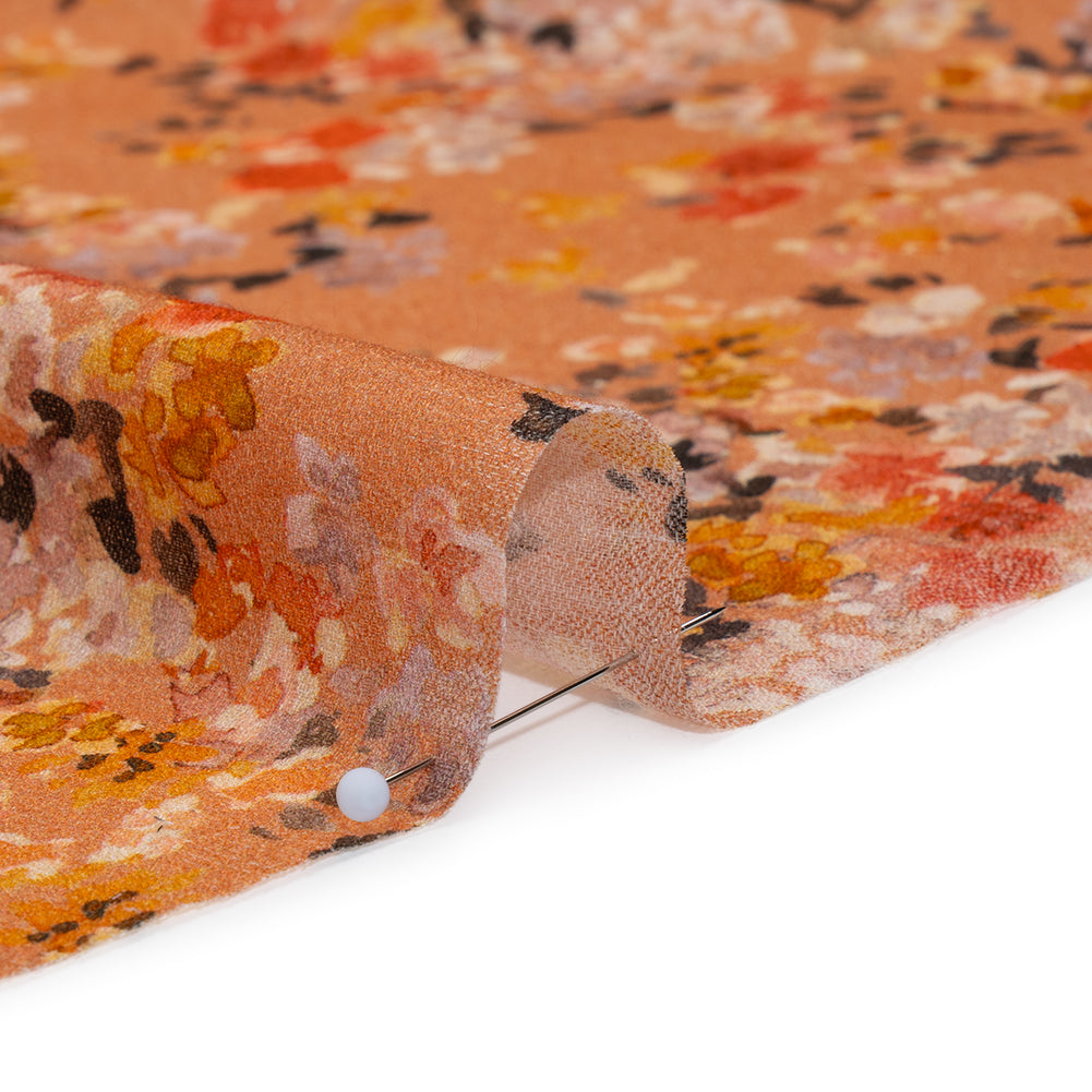 Cotton Crepe - Peach, Red and Golden Yellow Spotty Florals - Mood Exclusive Dancing Drifts Print - Detail