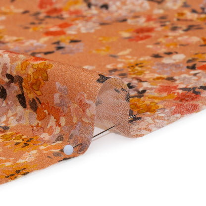 Cotton Crepe - Peach, Red and Golden Yellow Spotty Florals - Mood Exclusive Dancing Drifts Print