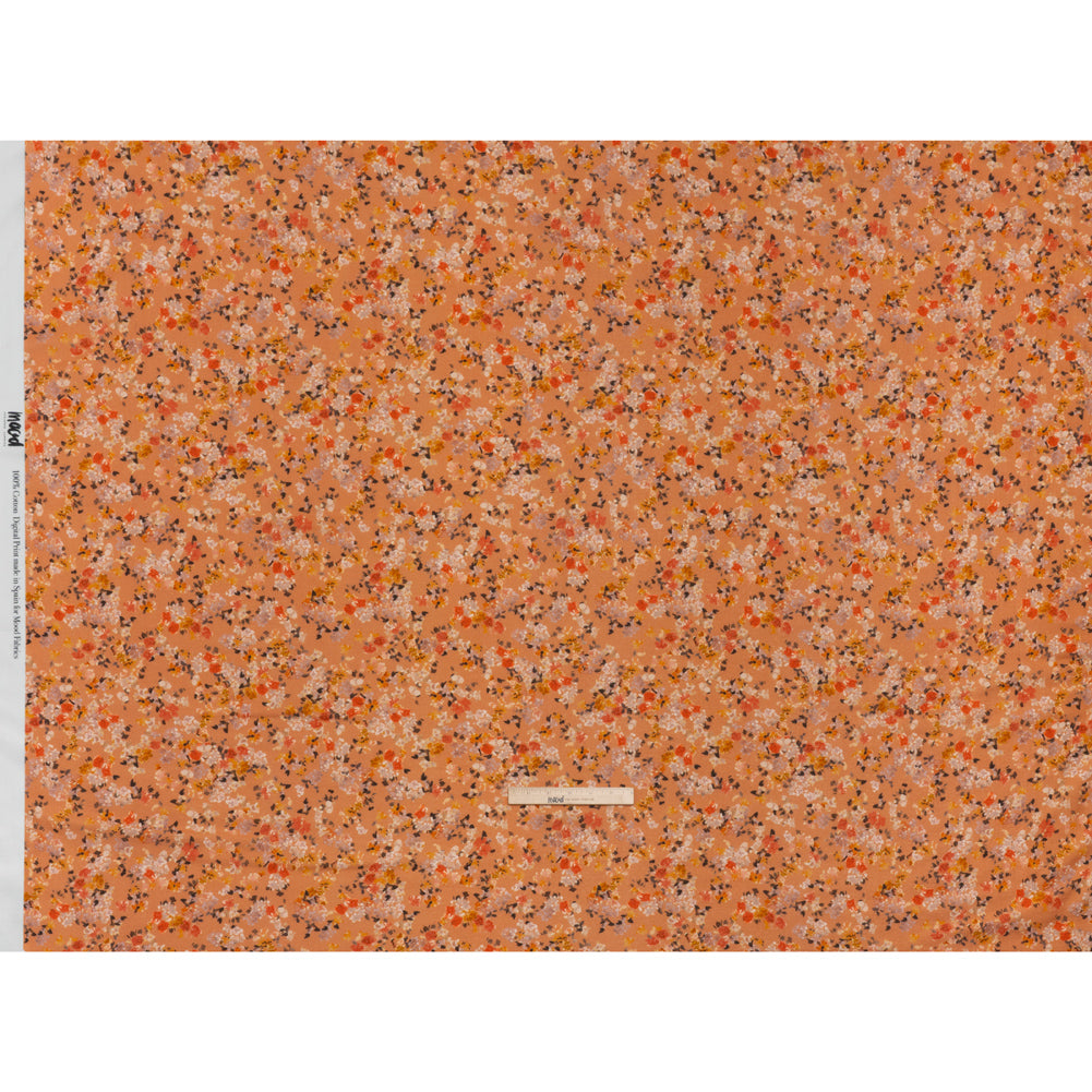 Cotton Crepe - Peach, Red and Golden Yellow Spotty Florals - Mood Exclusive Dancing Drifts Print - Full