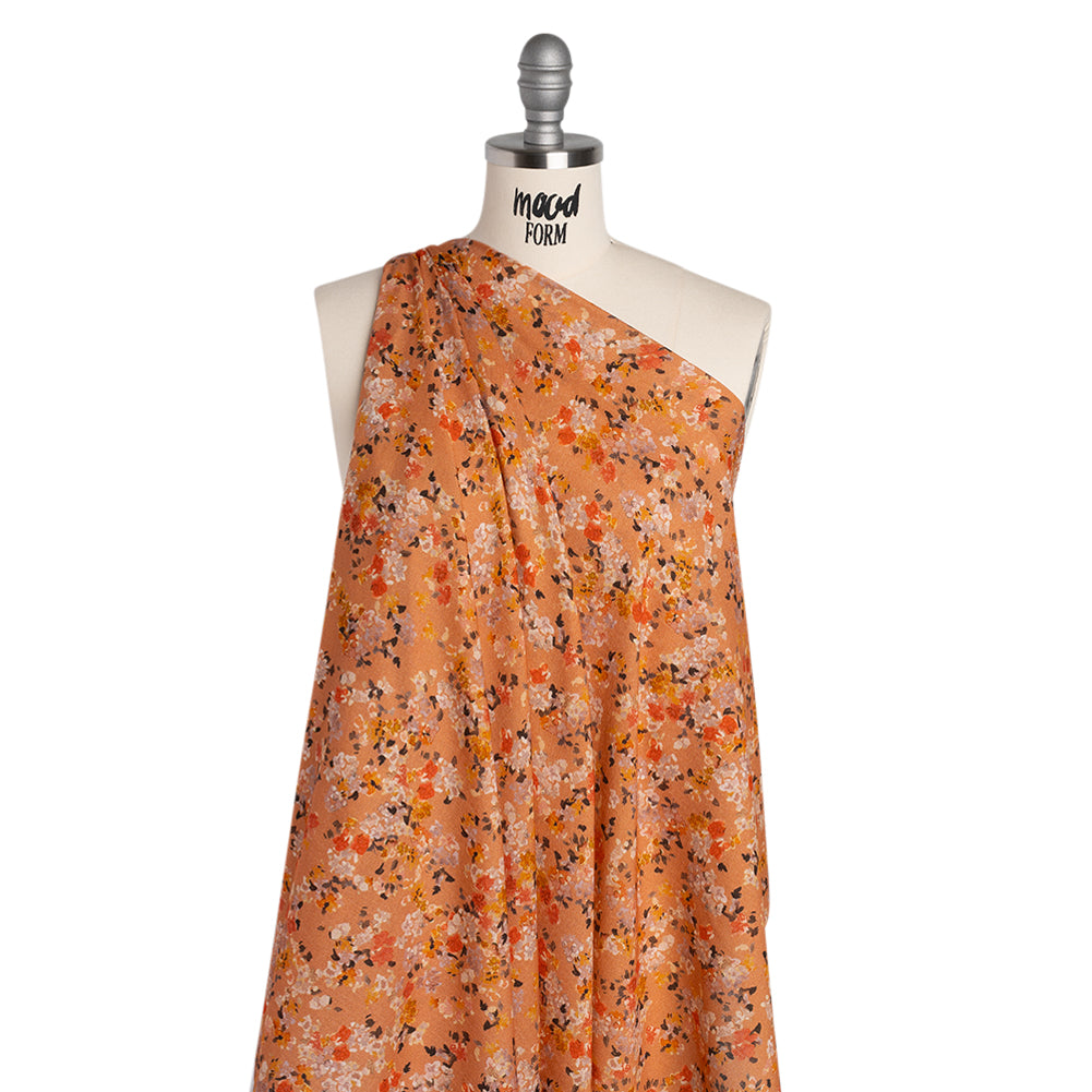 Cotton Crepe - Peach, Red and Golden Yellow Spotty Florals - Mood Exclusive Dancing Drifts Print - Drape