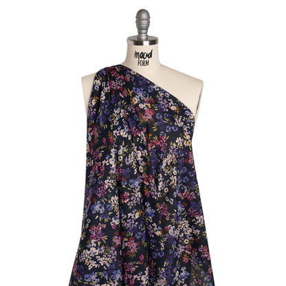 Cotton Crepe - Navy, Magenta and Indigo Little Watercolor Flowers - Mood Exclusive Sonnet for Summer Print Folded