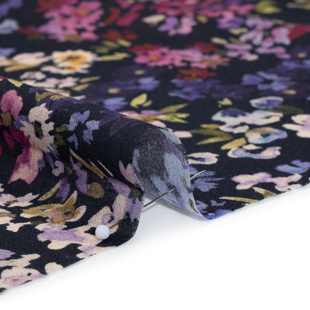 Cotton Crepe - Navy, Magenta and Indigo Little Watercolor Flowers - Mood Exclusive Sonnet for Summer Print Full