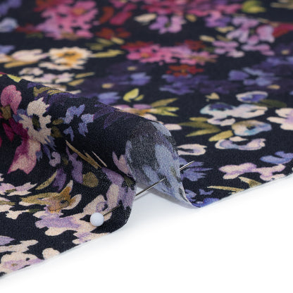 Cotton Crepe - Navy, Magenta and Indigo Little Watercolor Flowers - Mood Exclusive Sonnet for Summer Print Full