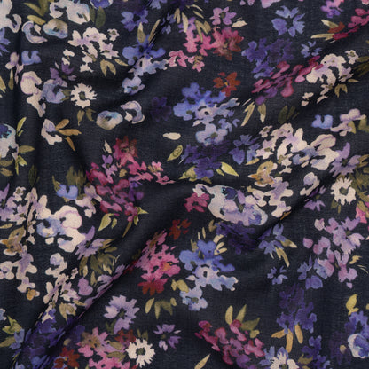 Cotton Crepe - Navy, Magenta and Indigo Little Watercolor Flowers - Mood Exclusive Sonnet for Summer Print Drape