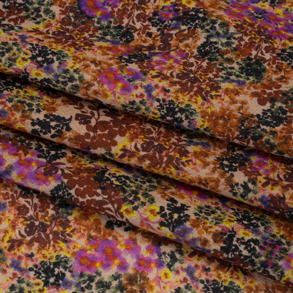 Cotton Crepe - Brown, Purple and Yellow Little Flowers - Mood Exclusive Crocus Confetti Print - Folded