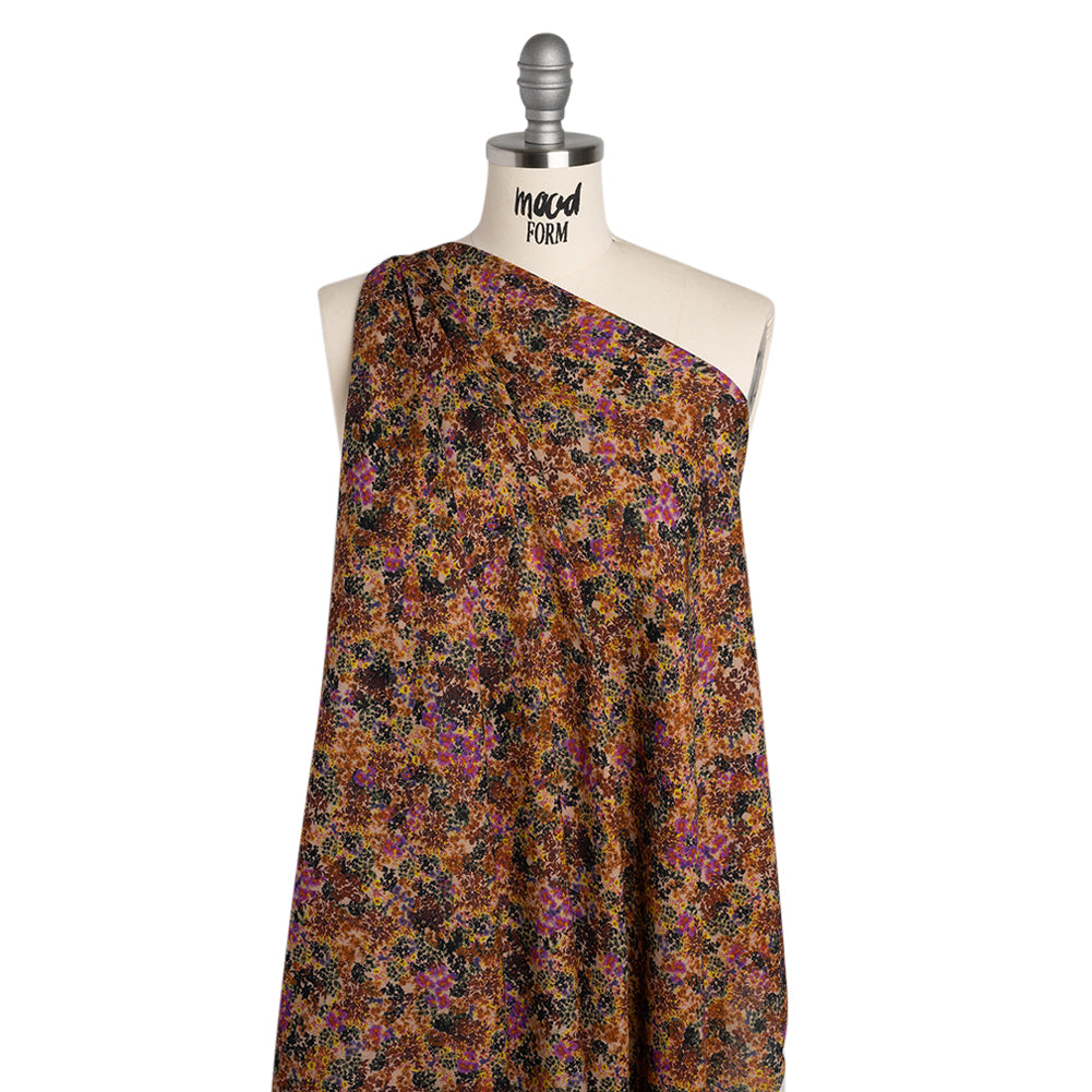 Cotton Crepe - Brown, Purple and Yellow Little Flowers - Mood Exclusive Crocus Confetti Print - Drape