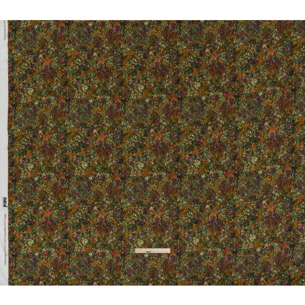 Cotton Crepe - Green, Orange and Berry Purple Floral - Mood Exclusive Mossy Meadow Print - Full