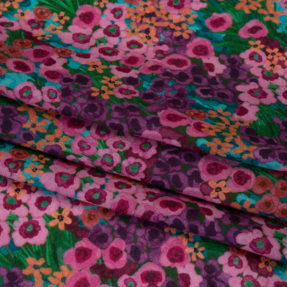 Cotton Crepe - Pink, Purple and Green Popping Flowers - Mood Exclusive Poppy Parade Print