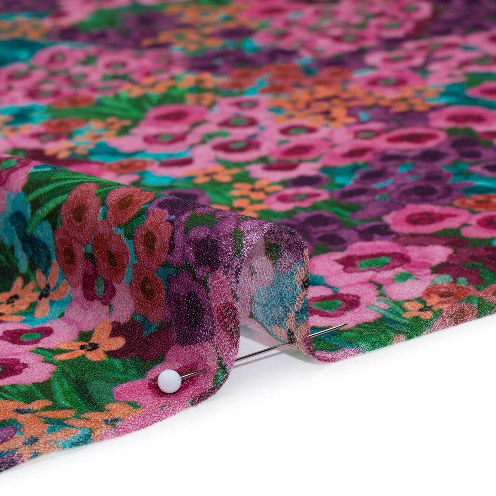 Cotton Crepe - Pink, Purple and Green Popping Flowers - Mood Exclusive Poppy Parade Print