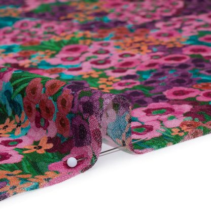 Cotton Crepe - Pink, Purple and Green Popping Flowers - Mood Exclusive Poppy Parade Print