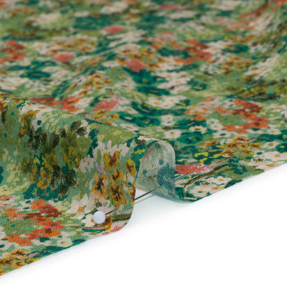Cotton Crepe - Green, Orange and Cream Little Flowers - Mood Exclusive Greenhouse Garden Print