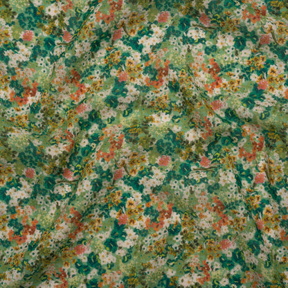 Cotton Crepe - Green, Orange and Cream Little Flowers - Mood Exclusive Greenhouse Garden Print