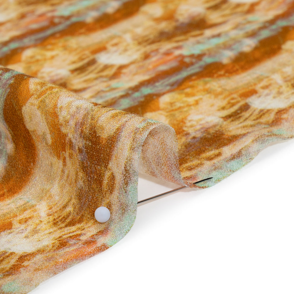 Cotton Crepe - Burnt Orange and Aqua Abstract Jellyfish Stripes - Mood Exclusive Tentacle Trails Print - Detail