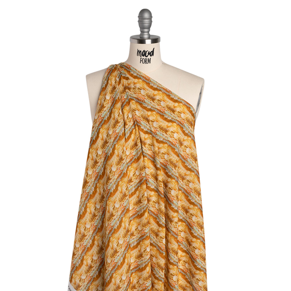 Cotton Crepe - Burnt Orange and Aqua Abstract Jellyfish Stripes - Mood Exclusive Tentacle Trails Print - Drape