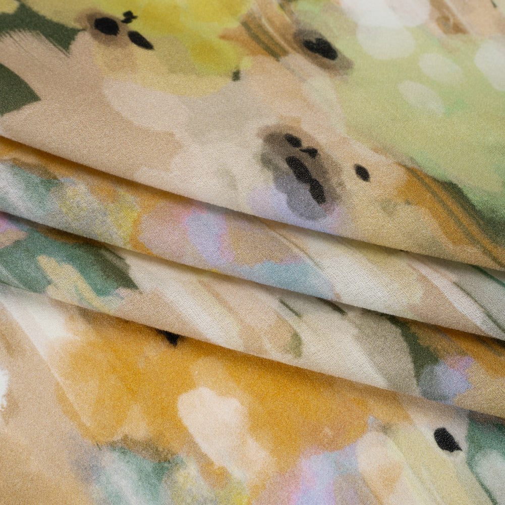 Cotton Crepe - Green, Orange and Beige Abstract Streaks and Spots - Mood Exclusive Scatterstroke Print - Folded