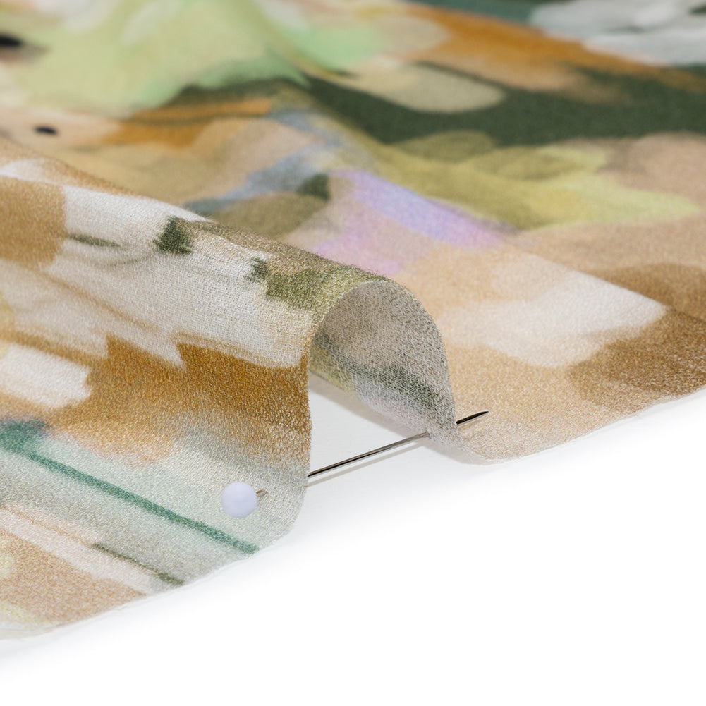 Cotton Crepe - Green, Orange and Beige Abstract Streaks and Spots - Mood Exclusive Scatterstroke Print - Detail