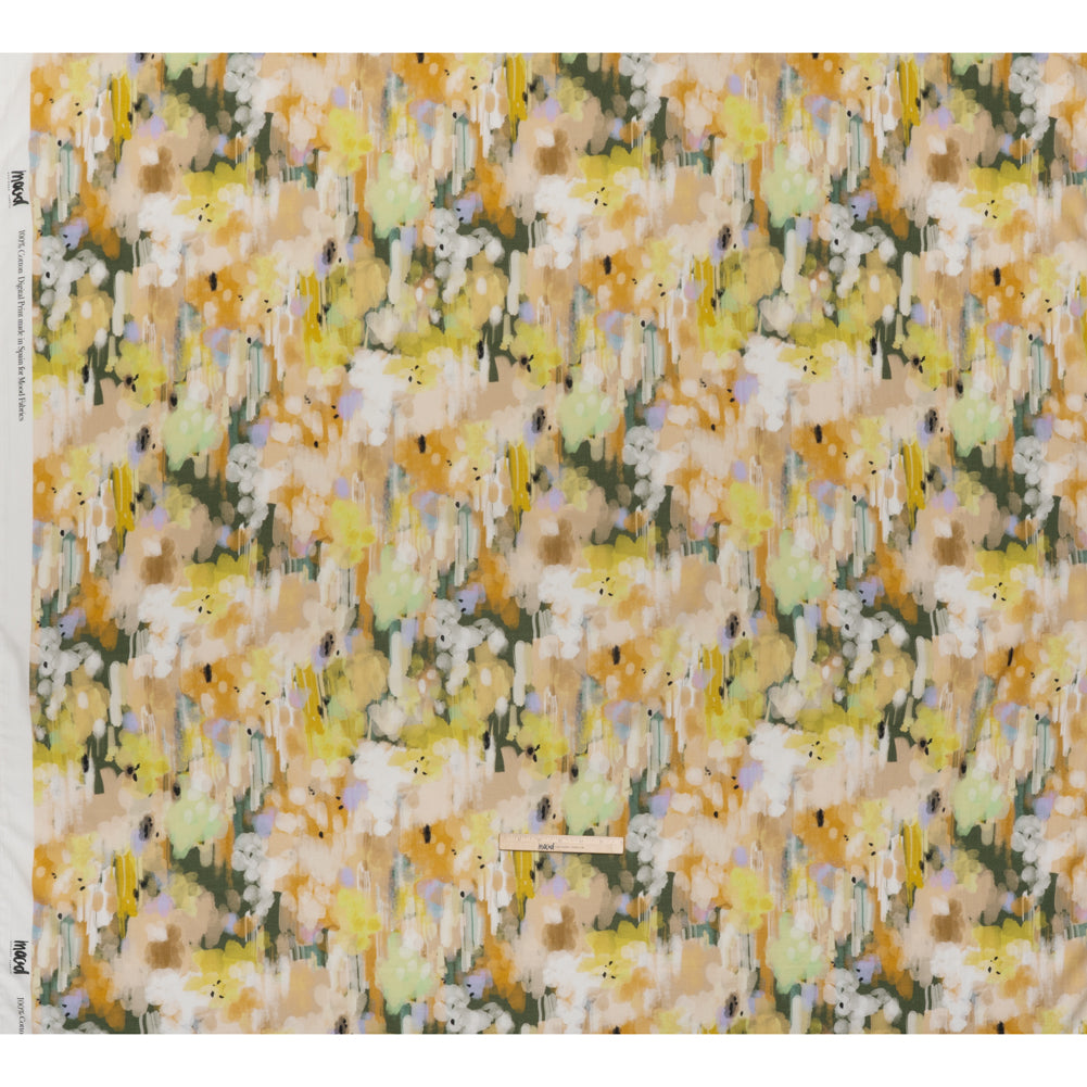 Cotton Crepe - Green, Orange and Beige Abstract Streaks and Spots - Mood Exclusive Scatterstroke Print - Full