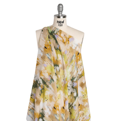 Cotton Crepe - Green, Orange and Beige Abstract Streaks and Spots - Mood Exclusive Scatterstroke Print